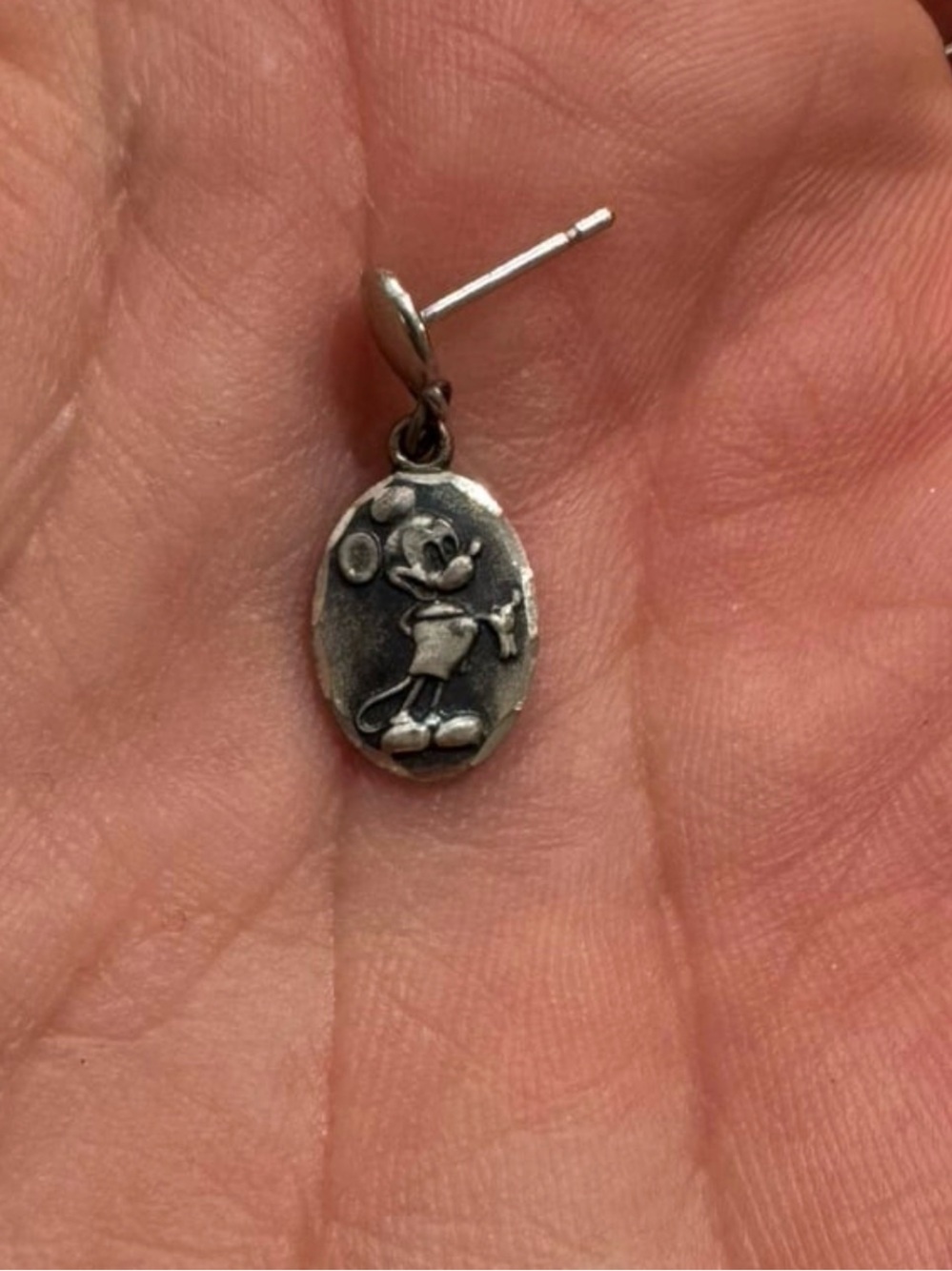 Vintage Disney Sterling silver Mickey Mouse Oval Charm /Earring